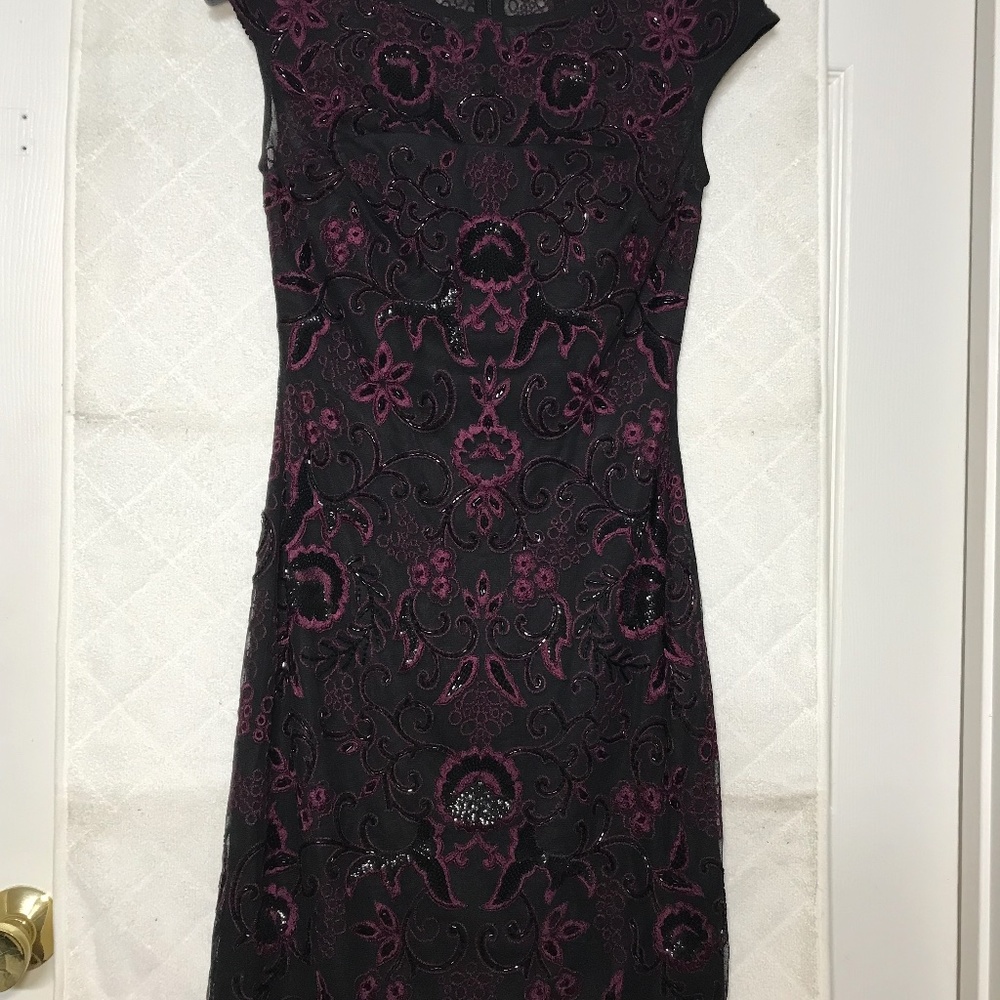 AIDAN MATTOX Embroidered/ Bead Formal Dress- Color Burgundy